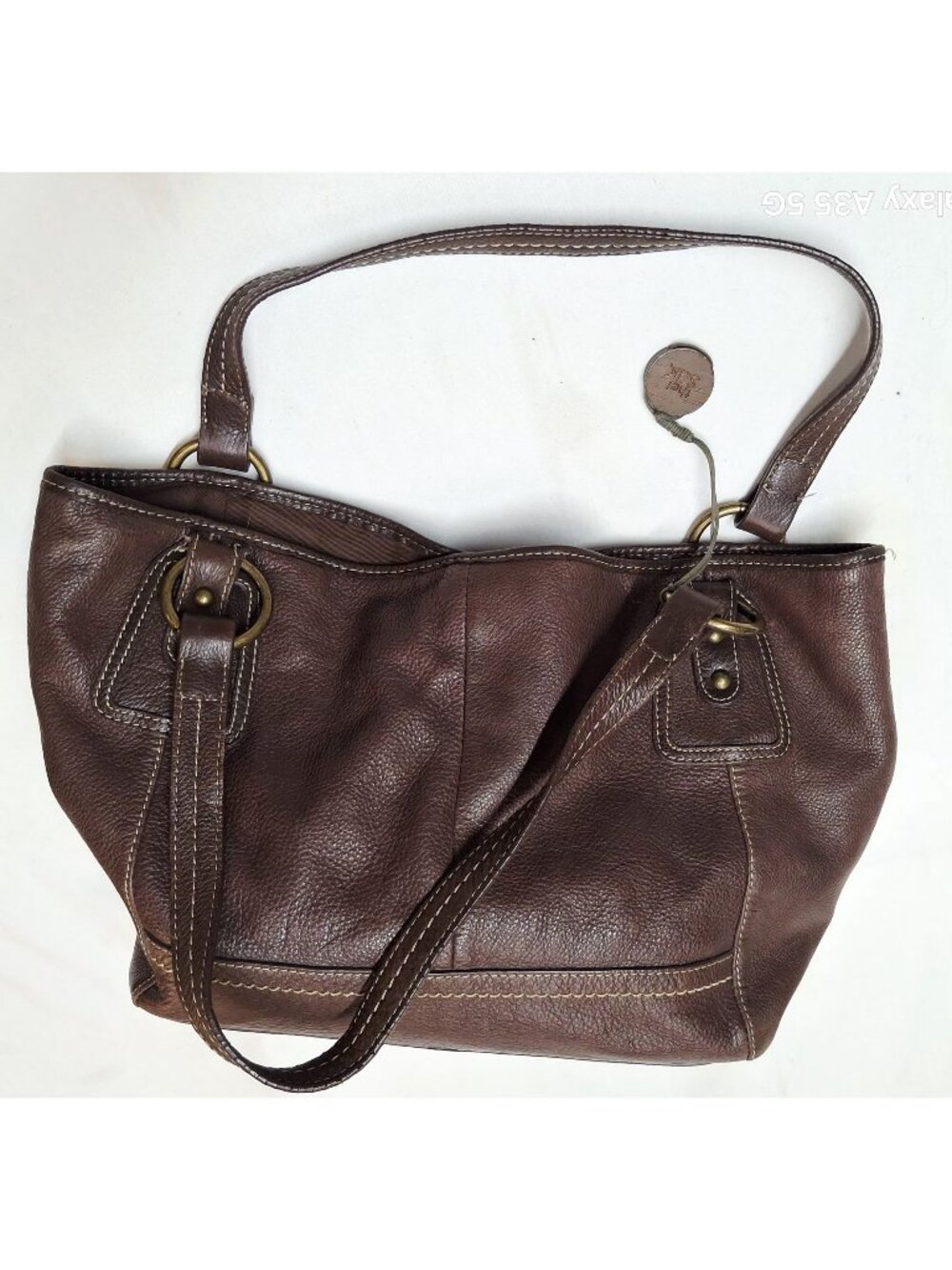 The Sak Brown Pebbled Leather Shoulder Bag With Printed Fabric Lining & Brass Ha